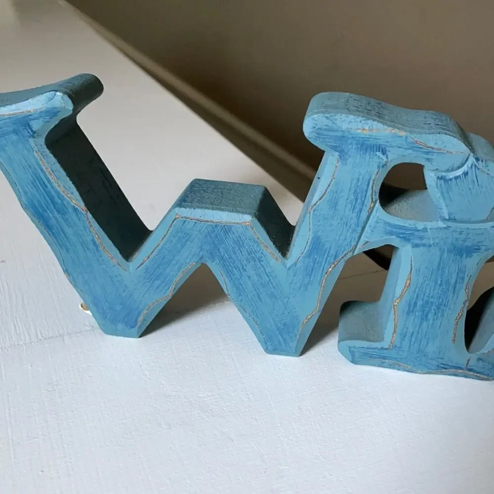 Wooden Blue Whimsical ‘ Wish ’ Word Block Table Decor